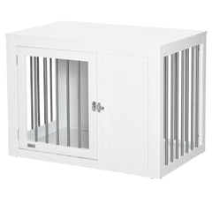 2-in-1 Dog Cage and Side Table, with Two Lockable Doors, for Medium Dogs - White