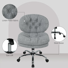 Computer Desk Chair, Armless Office Chair with Wide Padded Seat and Adjustable Height, Cream White