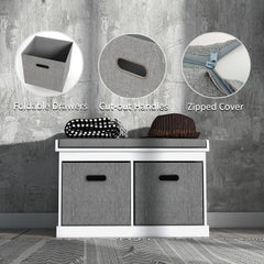 Shoe Storage Bench with Seat, Entryway Bench Seat with Cushion, 2 Fabric Drawers for Hallway, White