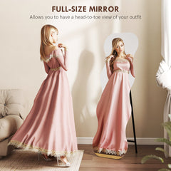 64" x 21" Full Length Mirror, Irregular Wavy Frameless Full Body Mirror with Pine Wood Base for Bedroom, Black