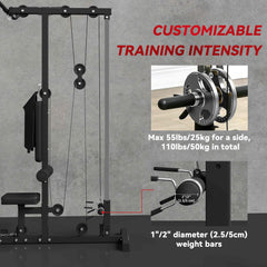 Lat Pull Down Machine, High / Low Pulley Machine with Adjustable Seat and Flip-Up Footplate, Black