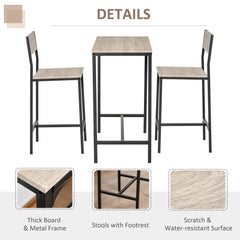 Industrial Bar Table Set Counter Height 3 Piece and 2 High Back Stools Set Dining Table Set Natural Wood