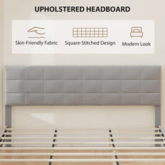 Queen Size Bed Frame with Upholstered Headboard, Modern Platform Bed Frame with Wood Slats, 1100 lbs Capacity, Cream