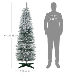 5ft Tall Pencil Artificial Christmas Tree, Holiday Décor with Snow Flocked Branches, Green