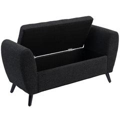 Upholstered Storage Bench with Arms, Modern Ottoman Bench for Bedroom, Entryway, and Living Room, Black