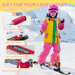 Snow Scooter, 2 in 1 Design Adjustable Height Scooter Snow Sled for Kids Aged Over 7 Years Old, Foldable Kids Sled Ski Scooter with Wheels Blades, Green