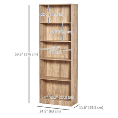 5-Tier Bookcase, Storage Bookshelf with Adjustable Shelves, Display Shelves for Living Room, Home Office, Nature Wood