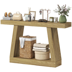 55" Farmhouse Console Table, 2-Tier Entryway Table with Storage for Hallway, Living Room, Behind Couch, Oak