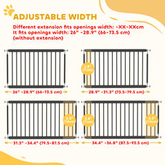 26"-37" Dog Gate, Adjustable Pet Gate, Fits 10" Tall with 2 Extension, Pressure Mount Kit for Stairs and Doorways, Black