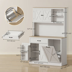 69" Pantry Cabinet with Charging Station, Kitchen Cabinet with Microwave Stand, Tilt-Out Trash Can Cabinet, Black