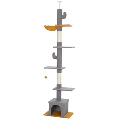 Floor to Ceiling Cat TreeTower with 90.5"-108" Adjustable Height, Scratching Posts, Hammock, Condo, Toy Ball, Dark Grey