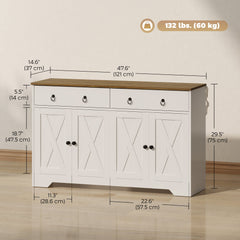 Sideboard Cabinet with 2 Drawers, 4 Barn Doors and 2 Adjustable Shelves, Buffet Table for Living Room, Black