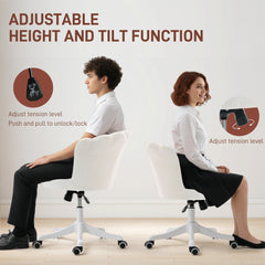 Office Chair, Armless Swivel Desk Chair with Adjustable Height, Backrest, Tilt Function for Office, Vanity, Cream White