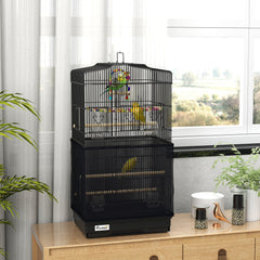 36" Bird Cage with Accessories, Handle, Mesh Cover, Tray, Black