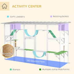 Large Outdoor Catio with Condos, Platforms, Doors, Ladders, Weather-Resistant Roof, Grey