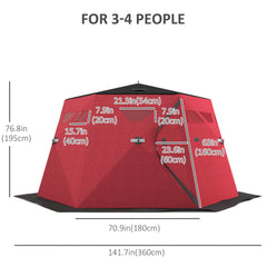 4 Person Insulated Ice Fishing Shelter, Pop-Up Portable Ice Fishing Tent with Carry Bag and Two Doors for -22℉, Black