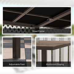 63"-94.5" Extendable Patio Dining Table for 6-8 Person, Outdoor Dining Table with Aluminium Edging, Steel Frame, Brown