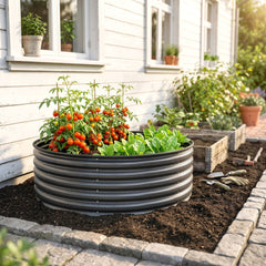 Galvanized Raised Flower Bed, 3 x 3 x 1.5 ft Outdoor Metal Raised Bed with Safety Edging and Gloves, Dark Grey