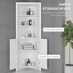 Tall Bathroom Storage Cabinet, Corner Cabinet with Doors, Linen Cabinet with Doors and 3-Tier Shelves, White