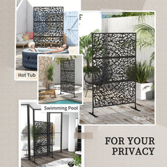 6.5FT Decorative Outdoor Divider, Metal Privacy Screen with Stand, Twisted Line Style, Black