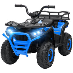 Kids ATV, 12V Battery Powered Electric Ride on Toy w/ Spring Suspension, Storage Basket, High & Low Speed, Blue