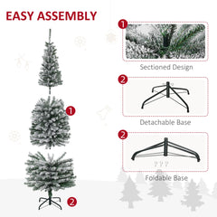 6ft Flocked Christmas Tree, Pencil Christmas Tree with Realistic Branch Tips, Folding Metal Stand, Green