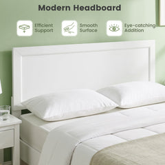 Queen Wood Platform Bed with Mid Century Headboard and 6 Inch Clearance, White