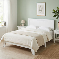Queen Wood Platform Bed with Mid Century Headboard and 6 Inch Clearance, White