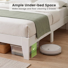 Queen Wood Platform Bed with Mid Century Headboard and 6 Inch Clearance, White