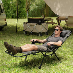 Folding Zero Gravity Chair, 5-Position Adjustable Outdoor Lounge Chair Recliner with Headrest, Beige