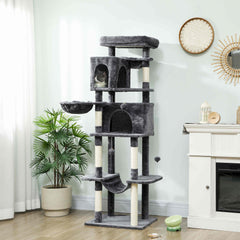69" Cat Tree, Multi-Level Cat Tower with 2 Condos, Plush Perch and Sisal Scratching Posts, Dark Grey