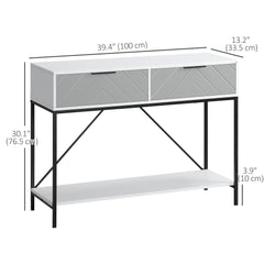 Modern Console Table with 2 Drawers, 2 Tier Entryway Table with storage Shelf, Narrow Sofa Table for Living Room, Hallway, White