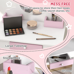 Kids Makeup Vanity Set with Stool, Mirror, Drawer, Storage Boxes, Unicorn Design, White