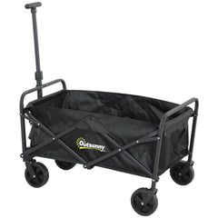 Collapsible Folding Garden Cart, Heavy Duty Lawn Wagon with Universal Wheels and Adjustable Handle, Black