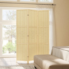 4-Panel Room Divider, 5.6 FT Bamboo Freestanding Folding Privacy Screen for Indoor Bedroom Office, Natural Wood