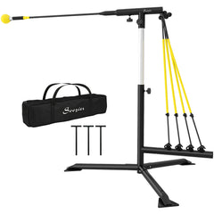 Baseball Hitting Trainer with 4 Power Bands, 32.7"-43.3" Adjustable Batting Practice Equipment with Stakes, Carry Bag
