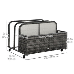 Rolling Pool Storage Rattan Patio Furniture Outdoor Storage Wicker Organizer for Floats, Paddles, Balls, Towels, Grey