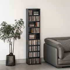 Media Storage Cabinet, 9-Tier Tall Narrow DVD Shelf with 6 Adjustable Shelves, Black