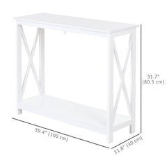 40" Console Table, 2 Tier X-Design Narrow Entryway Table with Storage Shelf for Behind Couch, Living Room, Hallway, White
