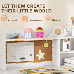 Kids Desk and Chair Set, Kids Study Table and Chair Set with Storage Hutch, Drawer, Cabinet, Compartments, Cork Board