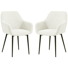 Dining Chairs Set of 2, Velvet-look Fabric Upholstered Kitchen Chairs with Backrest, Armrests and Steel Legs, Cream White