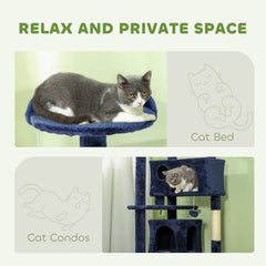 54" Cat Tree, Multi-Level Cat Tower with Scratching Posts, Cat Condos, Bed, Platforms, Ramp, Toy Ball, Beige