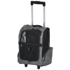 2-IN-1 Pet Luggage Box Backpack Carrier Cats Dogs w/ Handle, Rolling Wheel Grey