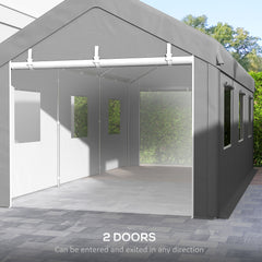 10' x 20' Carport, Heavy Duty Portable Garage with 6 Mesh Windows and 2 Doors, Dark Grey