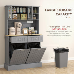 Kitchen Cabinet with Charging Station, 2 Tilt Out Cabinets, Microwave Stand, Freestanding Kitchen Pantry Cabinet, Black
