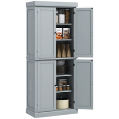 72.5" Freestanding Kitchen Pantry Cabinet with 4 Doors, Grey