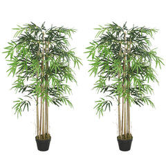 5FT Artificial Bamboo Tree Set of 2, Fake Plant with 1095 Leaves, Greenery Plant in Nursery Pot for Indoor, Green