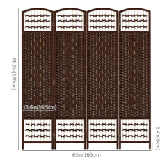 4 Panel Folding Room Divider, Portable Privacy Screen, Wave Fiber Room Partition for Home Office, Black