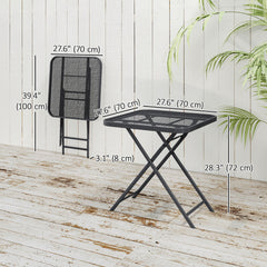 27.5" Square Outdoor Patio Table, Outdoor Folding Table with Grid Rattan-Like Top for Camping, Picnic, Black