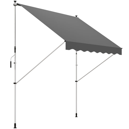 10x5ft Manual Retractable Awning, Patio Sun Shade Canopy Shelter with 5.6-9.2ft Support Pole, Water Resistant UV Protector, for Window, Door, Porch, Deck, Grey